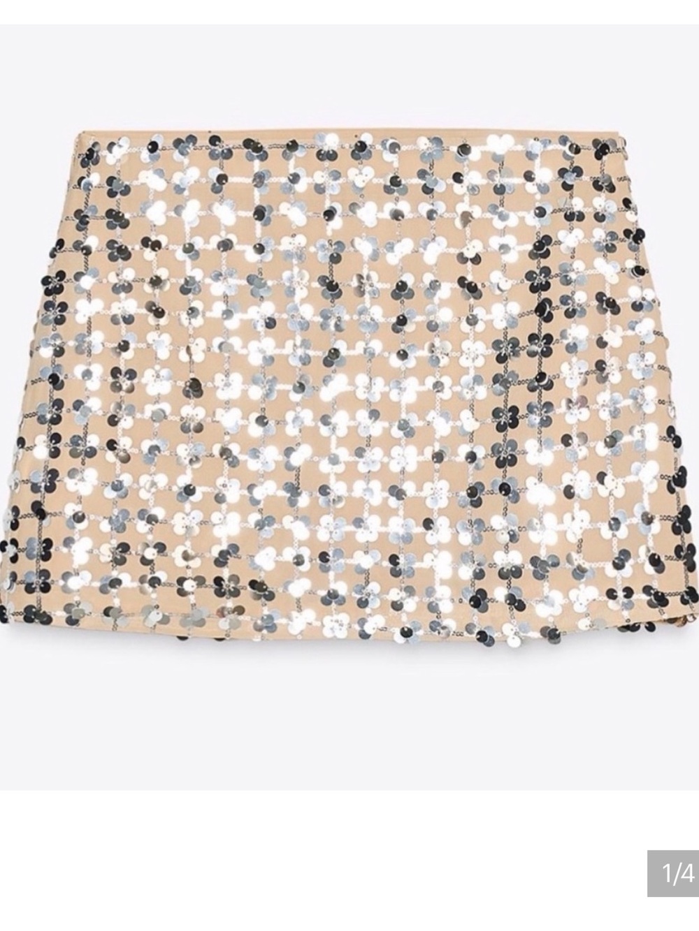 ZARA Silver & Tan Sequin Mini Skirt Sparkly Party Y2K Size L